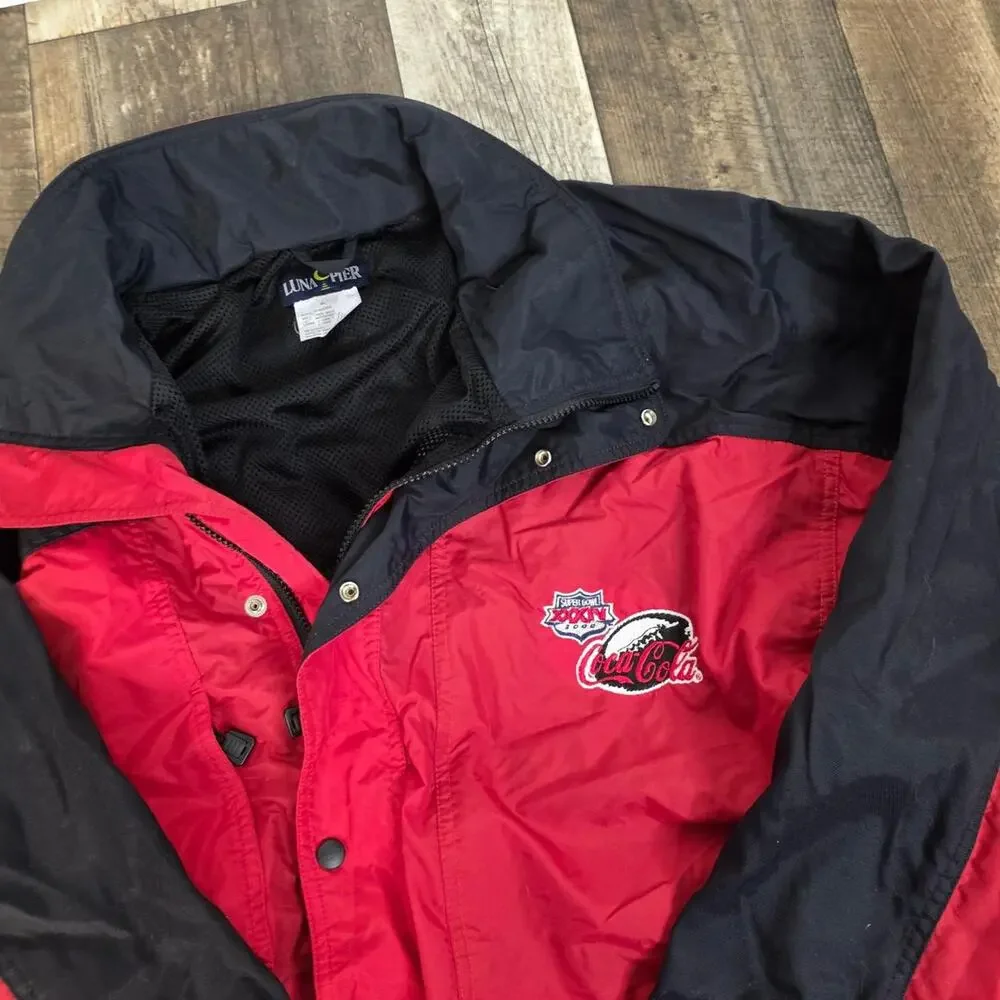Vintage Y2K Coca Cola Super Bowl 2000 Windbreaker Jacket Red Black Size XL